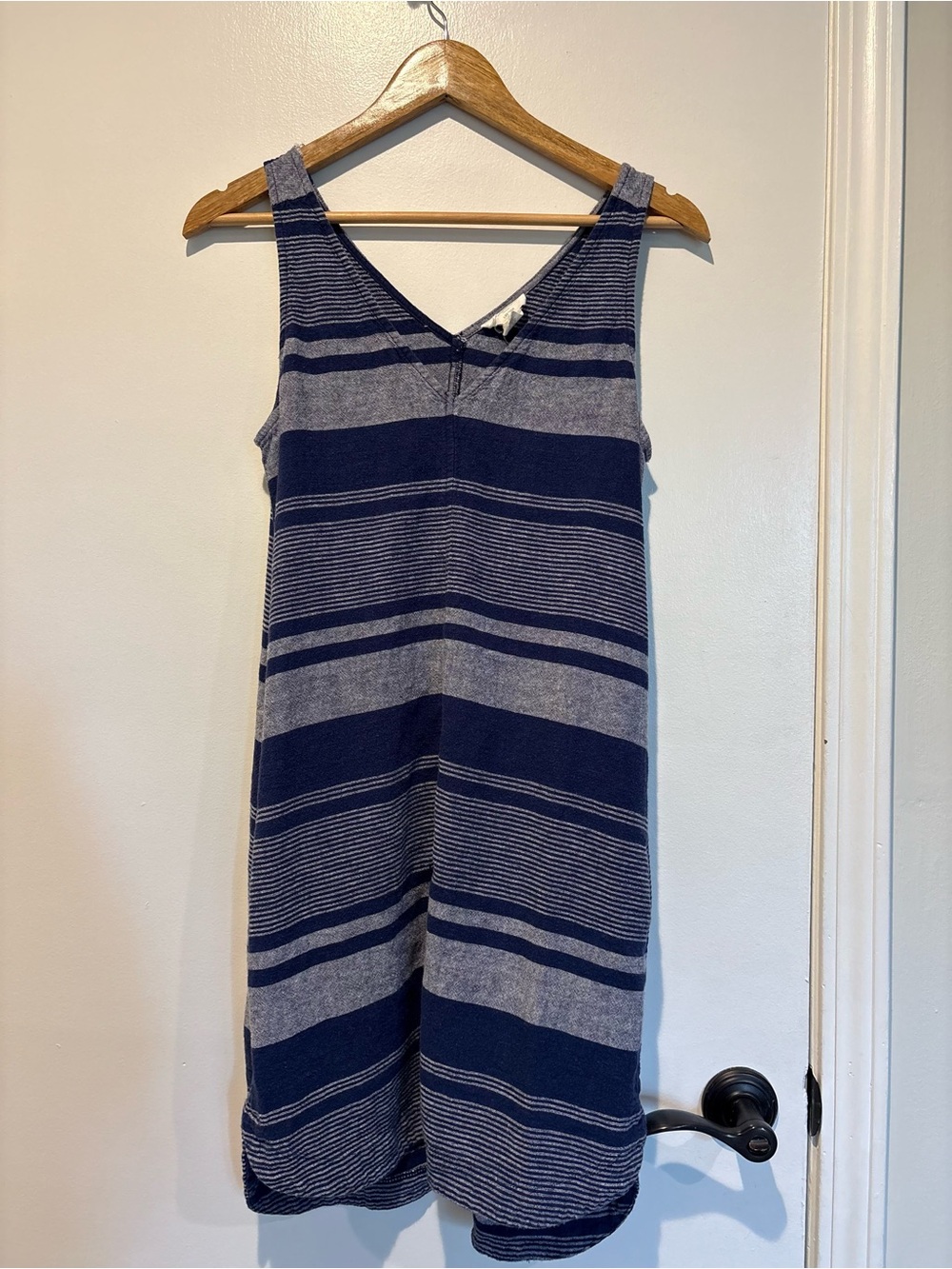Loft Navy Striped Cotton V-Neck Tank Dress Coastal, Nautical, Americana, Beach,